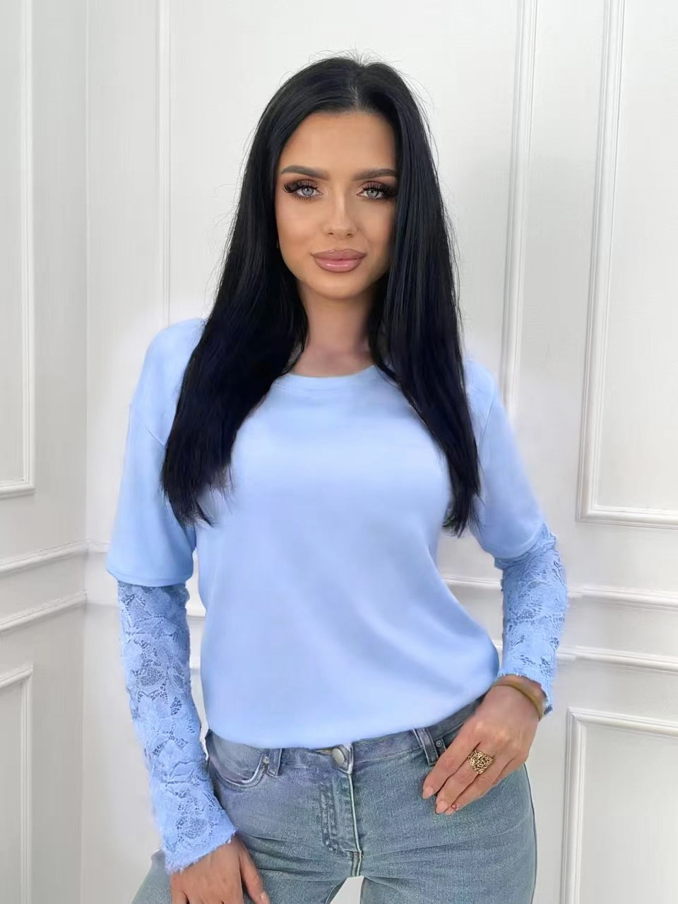 Μπλούζα ελαστική με δαντέλα στα μανίκια - Image 6