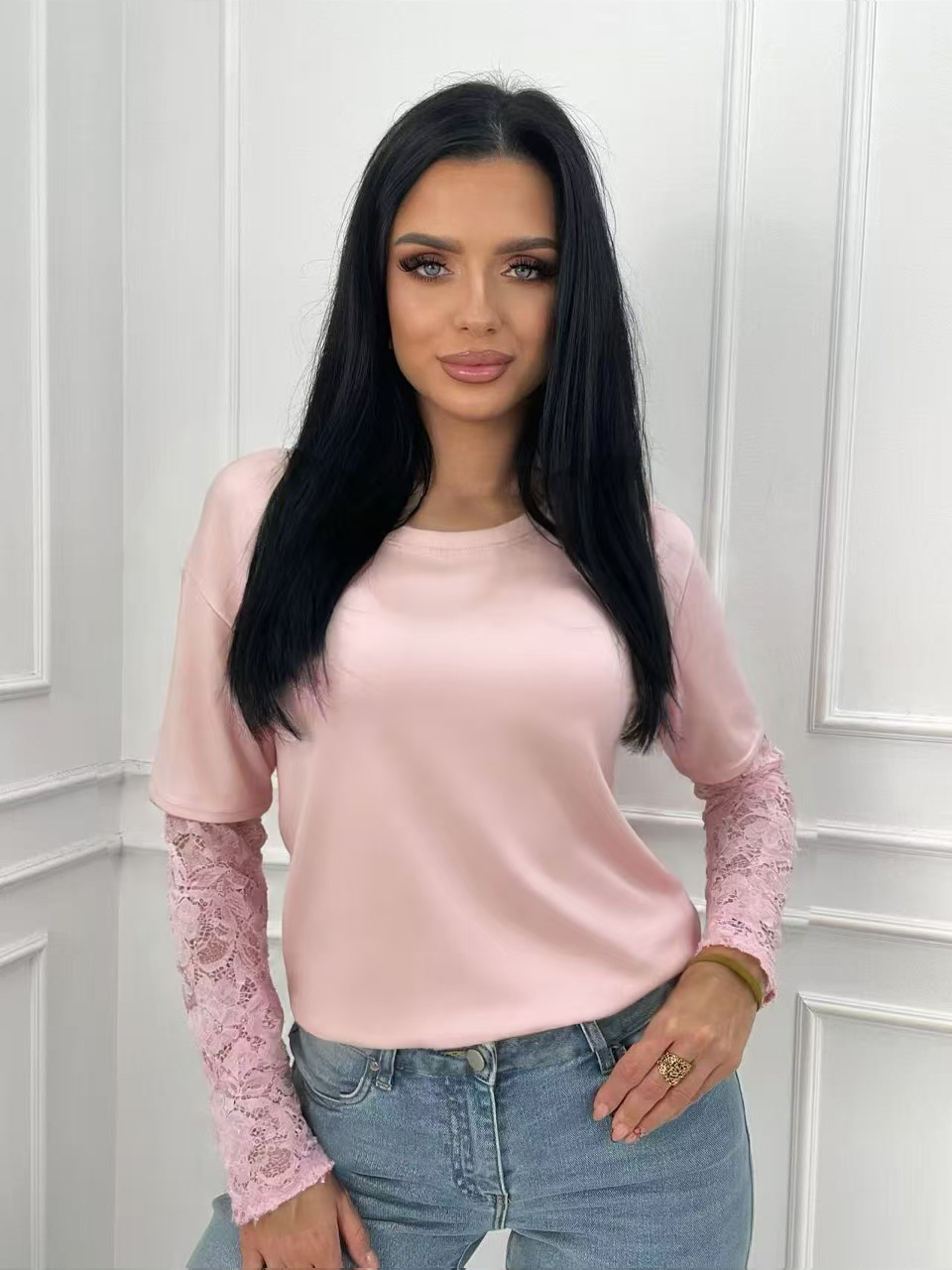 Μπλούζα ελαστική με δαντέλα στα μανίκια - Image 5