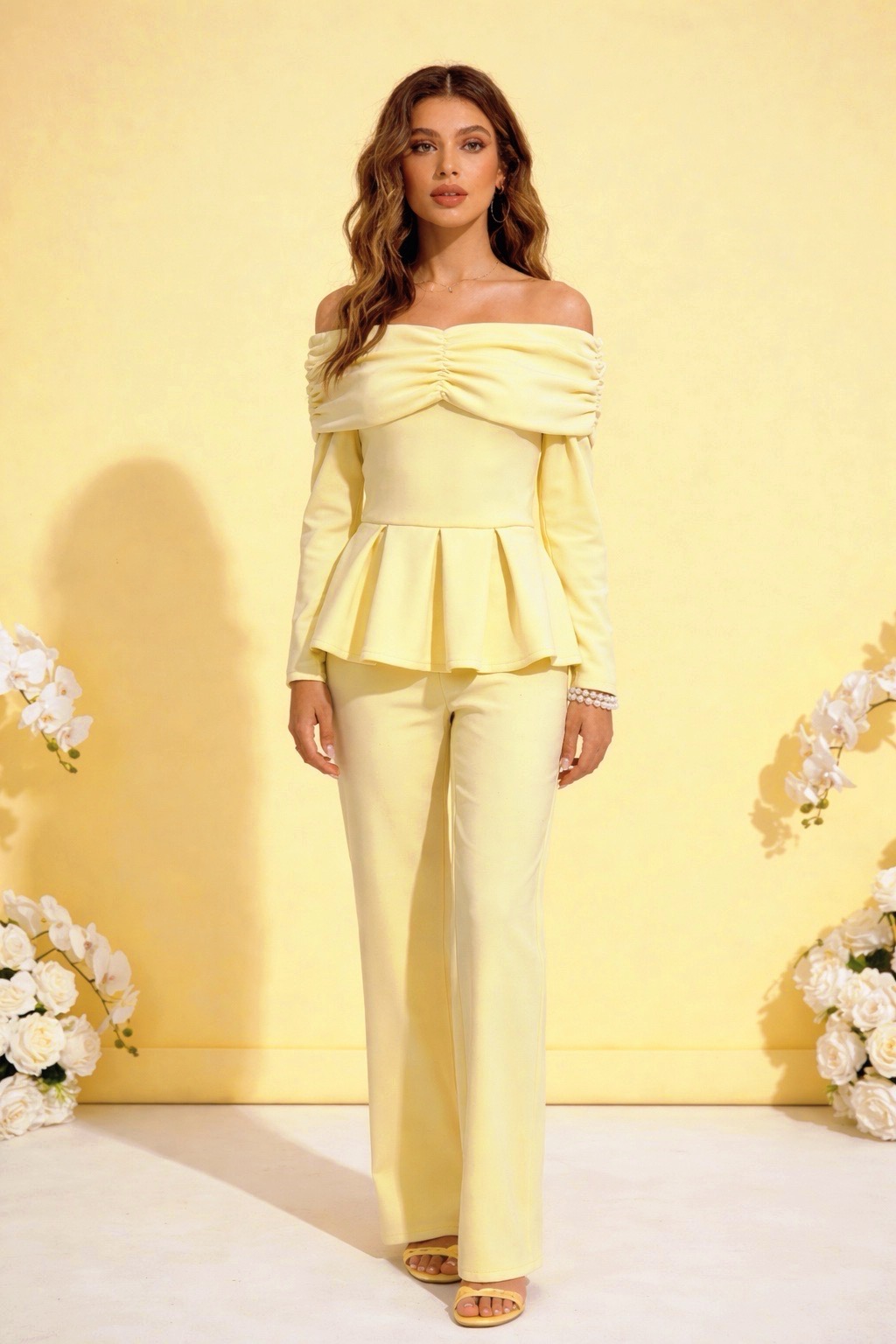 Σετ μπλούζα έξωμη με παντελόνι