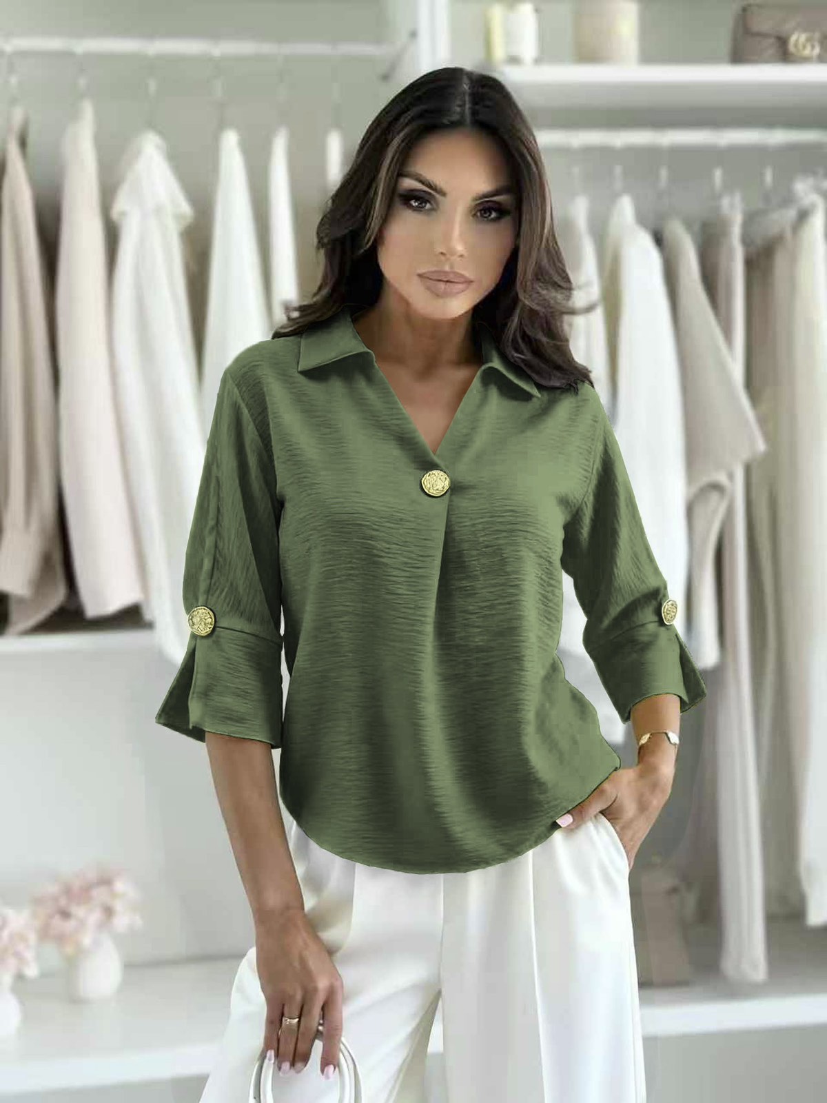 Μπλούζα με γιακά & διακοσμητικό κουμπί