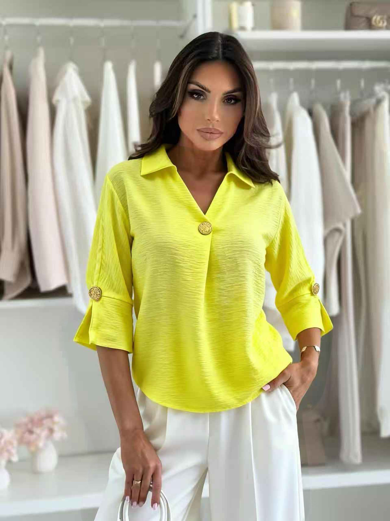 Μπλούζα με γιακά & διακοσμητικό κουμπί - Image 3