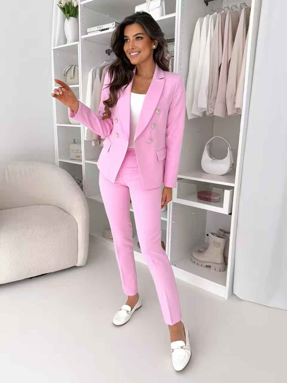 Κουστούμι σακάκι με κουμπιά & παντελόνι σε ίσια γραμμή - Image 3