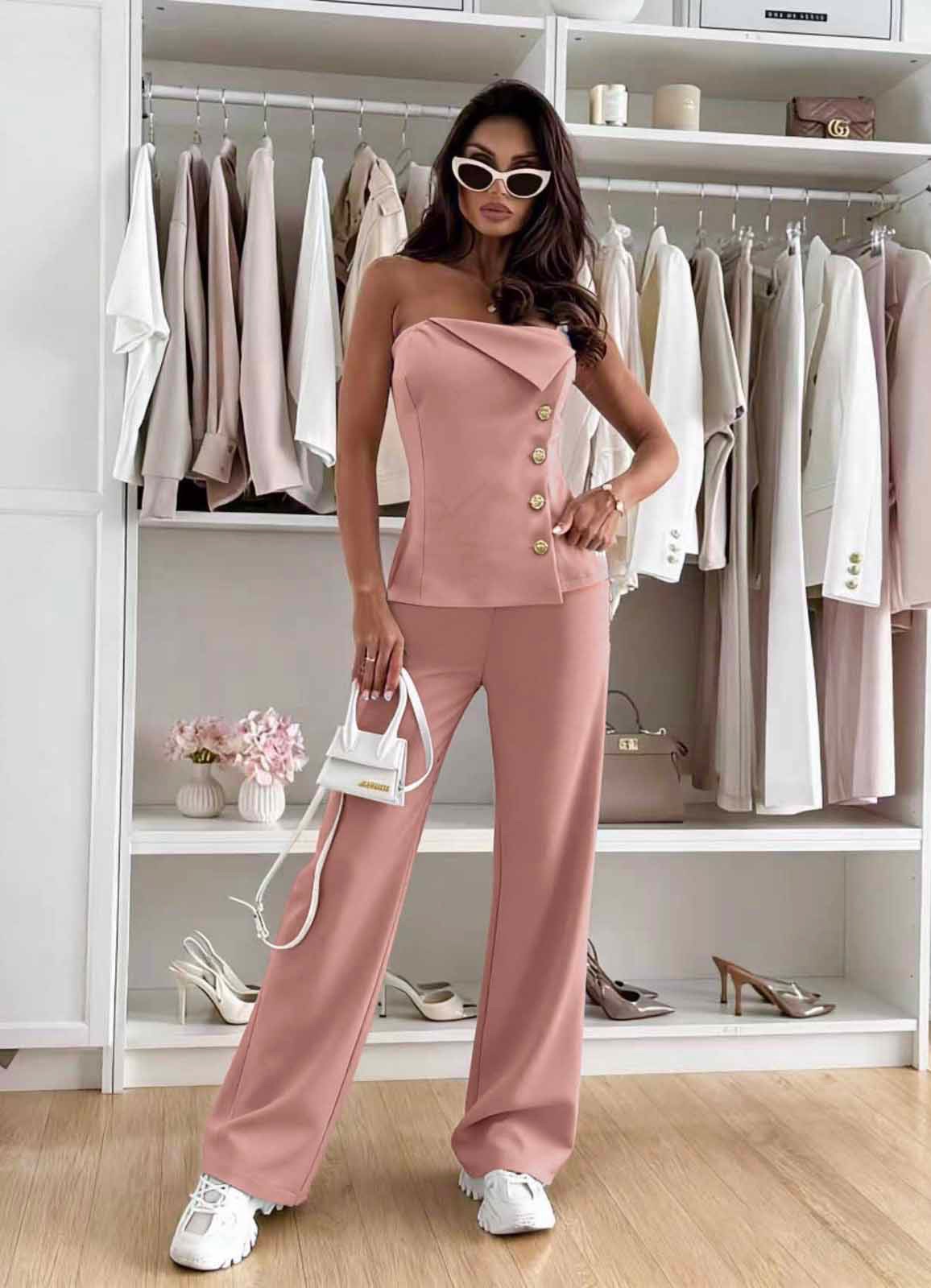 Σετ μπλούζα στράπλες με παντελόνι - Image 4