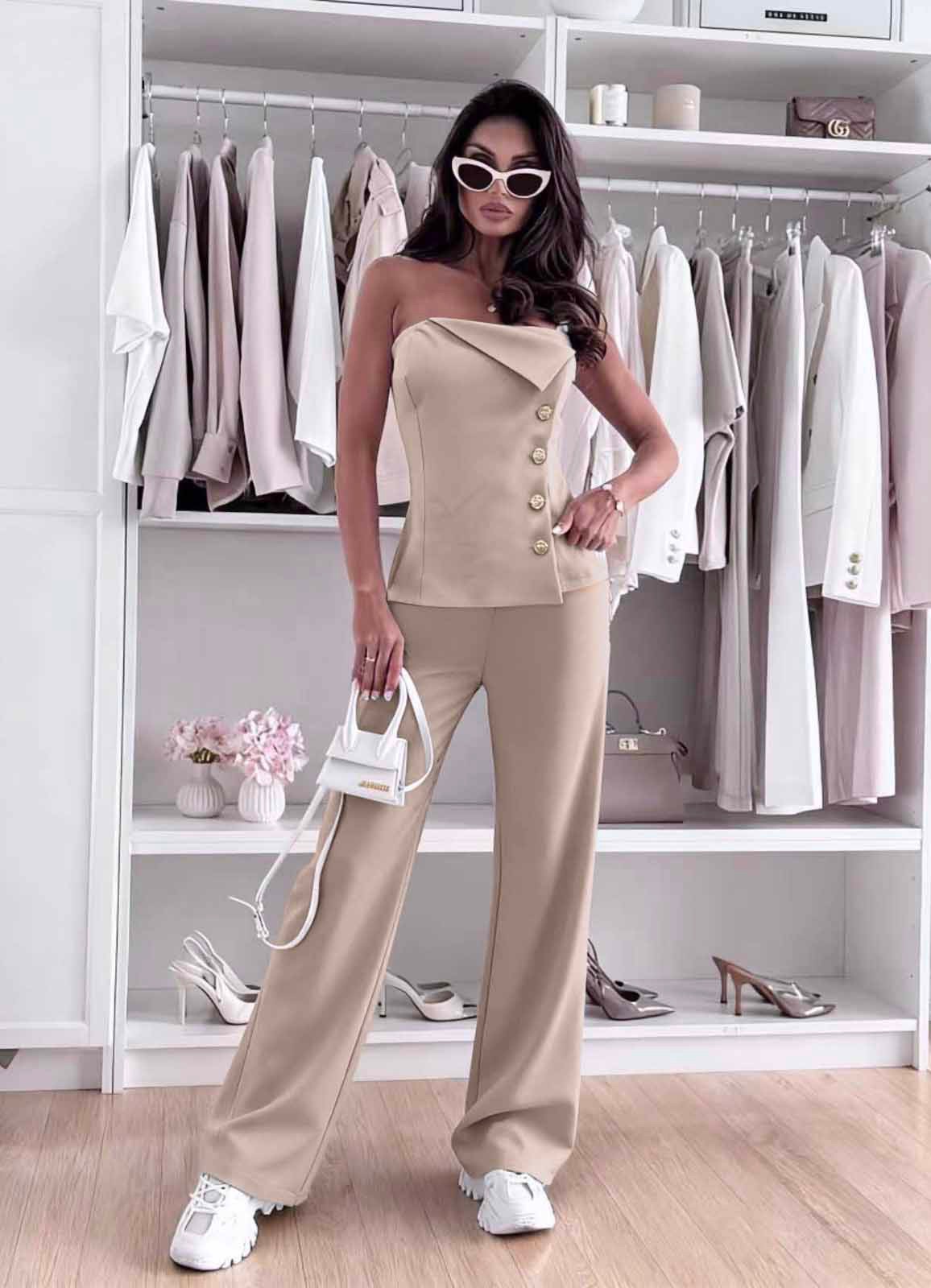 Σετ μπλούζα στράπλες με παντελόνι - Image 3