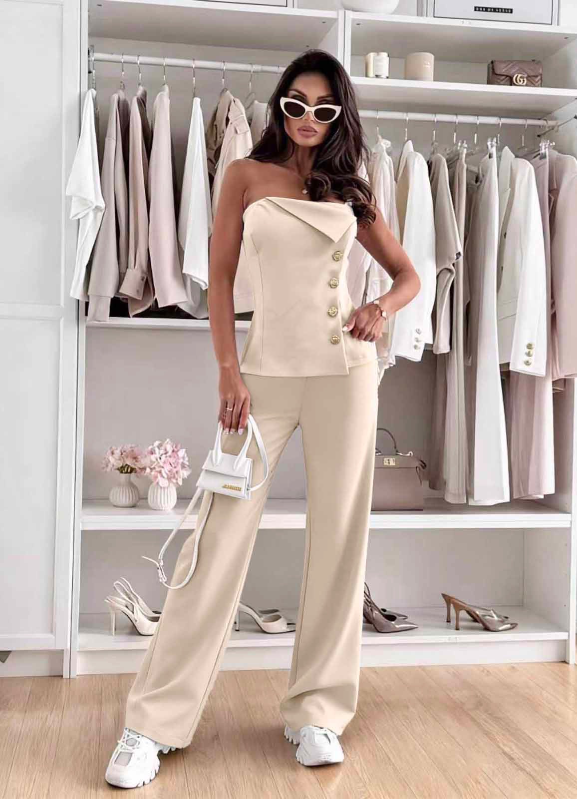 Σετ μπλούζα στράπλες με παντελόνι