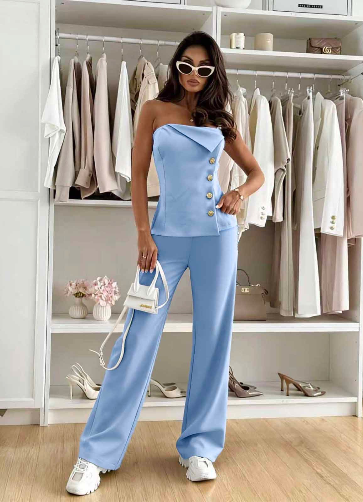 Σετ μπλούζα στράπλες με παντελόνι - Image 2