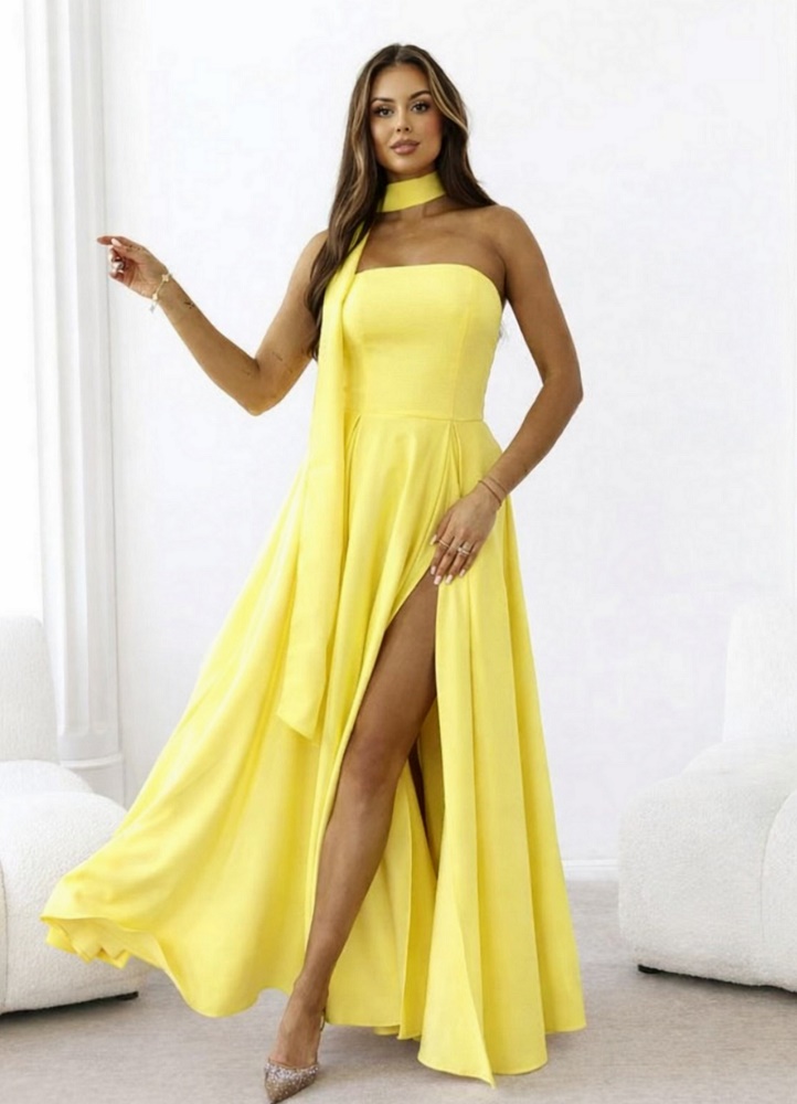 Φόρεμα μάξι στράπλες με χιαστή κορδόνια στην πλάτη