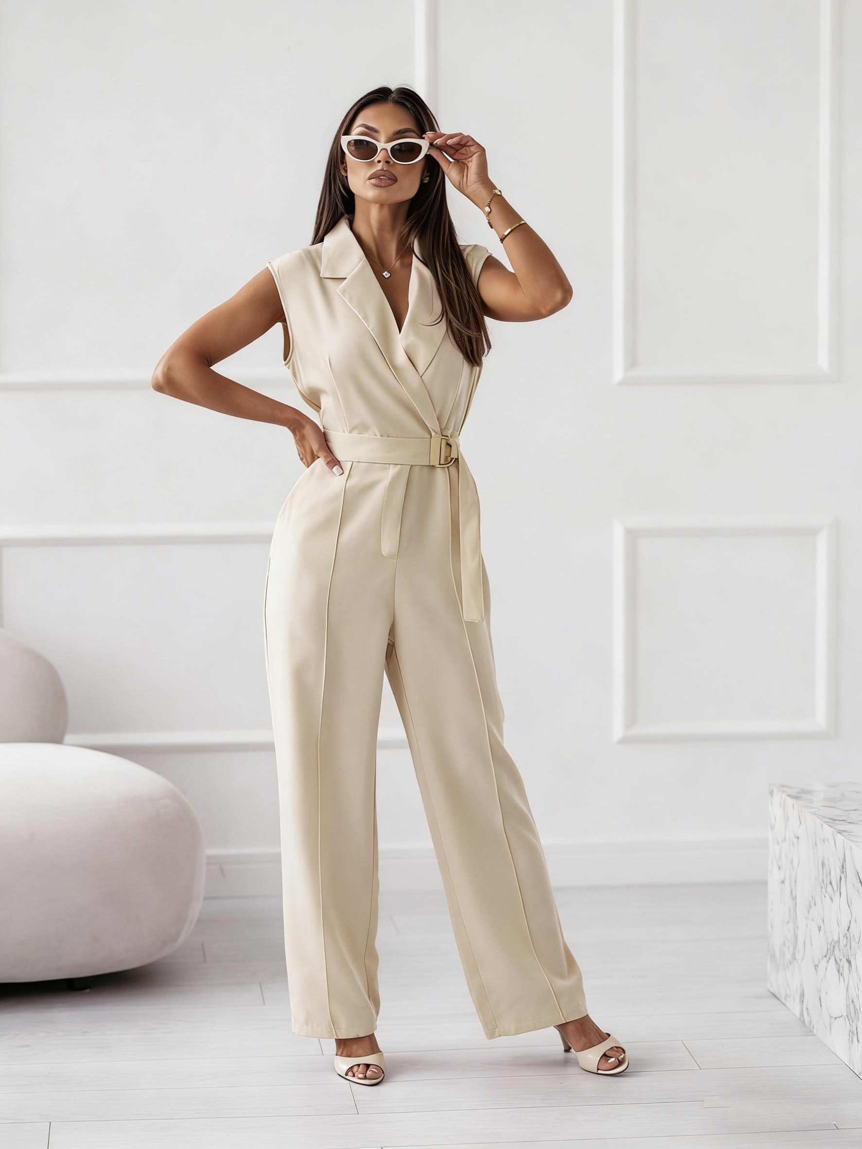 Ολόσωμη φόρμα αμάνικη με ζώνη - Image 5