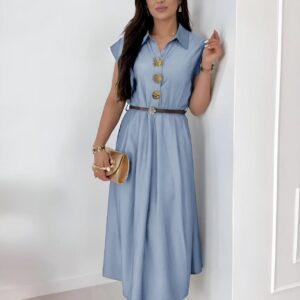 Φόρεμα μίντι με ζώνη στη μέση