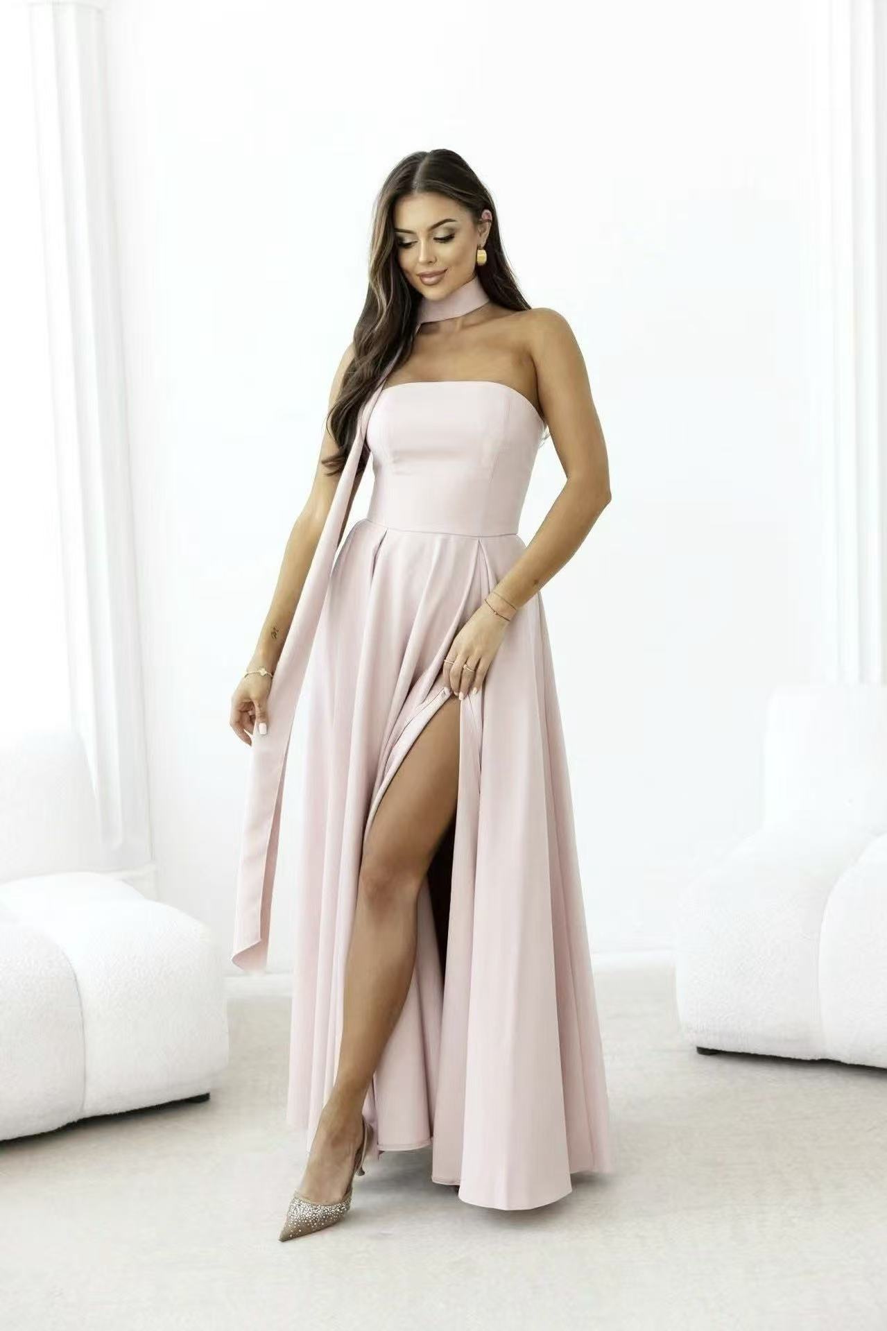 Φόρεμα μάξι στράπλες με χιαστή κορδόνια στην πλάτη - Image 5