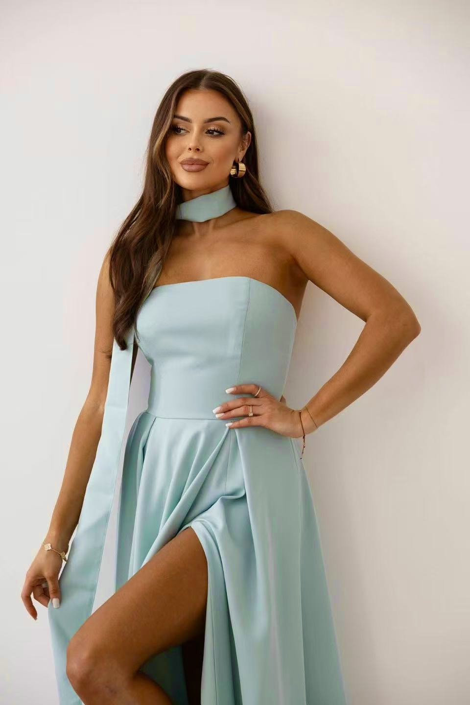 Φόρεμα μάξι στράπλες με χιαστή κορδόνια στην πλάτη - Image 8