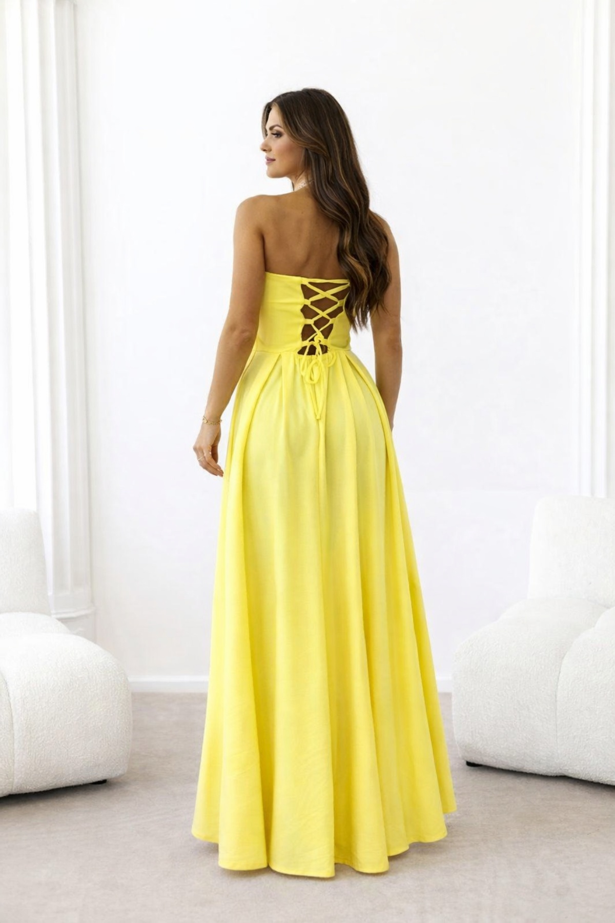 Φόρεμα μάξι στράπλες με χιαστή κορδόνια στην πλάτη - Image 2