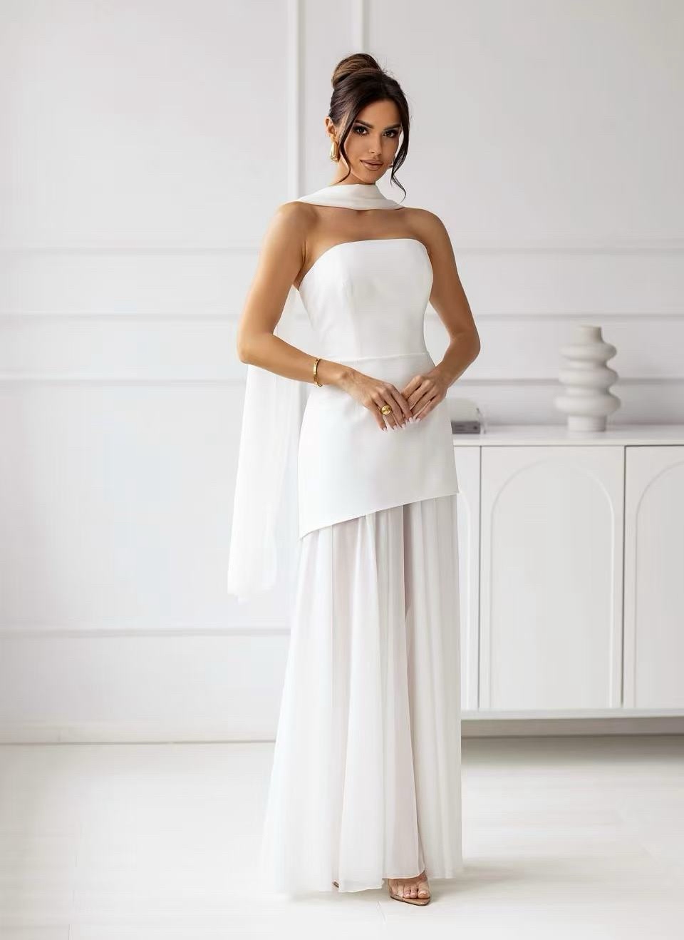 Φόρεμα μάξι στράπλες με φουλάρι - Image 5