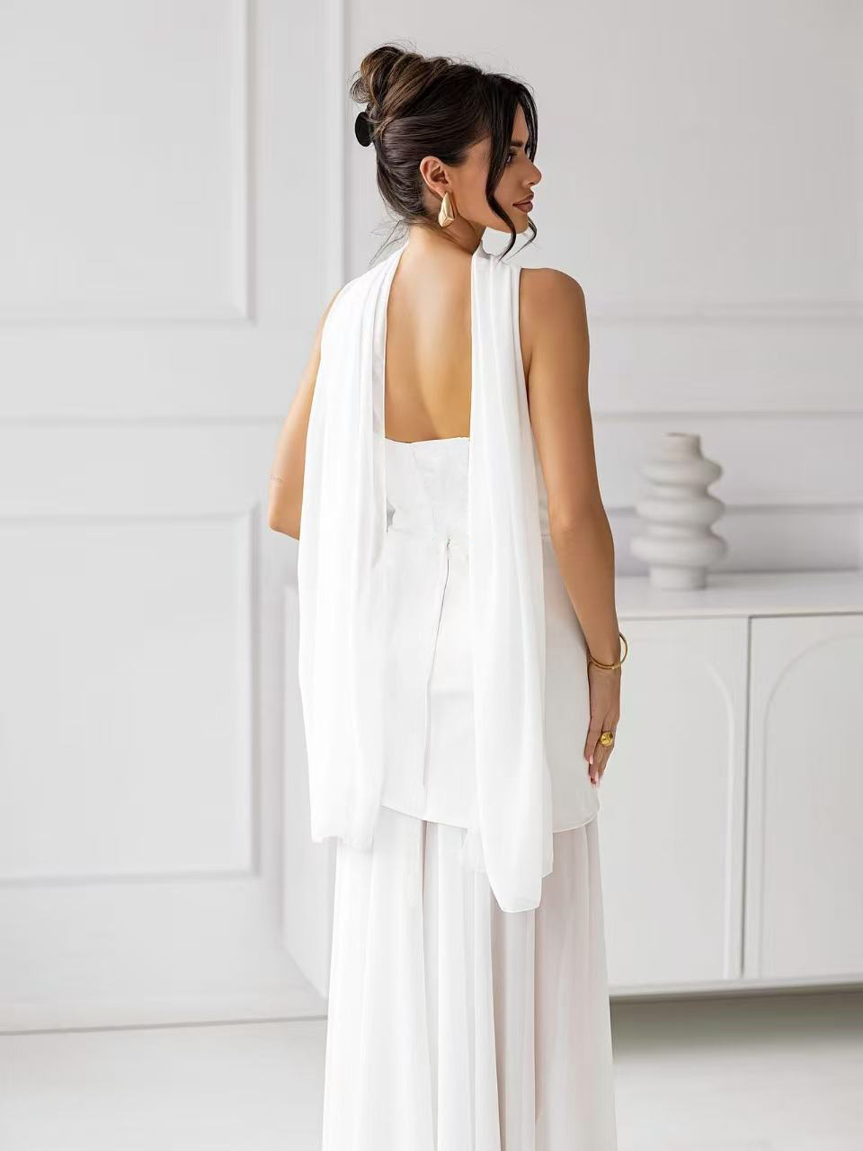 Φόρεμα μάξι στράπλες με φουλάρι - Image 4