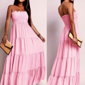 Φόρεμα μάξι στράπλες με βολάν