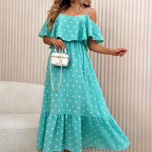 Φόρεμα μαξι πουά έξωμο με τιράντες