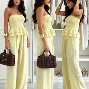 Σετ μπλούζα strapless & παντελόνα