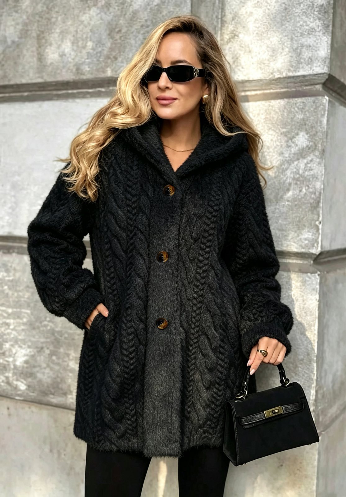 Γούνα ανάγλυφη με σχέδιο πλεξούδα - Image 5